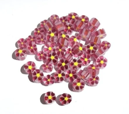 Pink Daisy Flower Murrini, Bullseye Glass