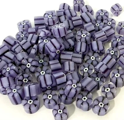 Lilac Verbena Flower Murrini, Bullseye Glass