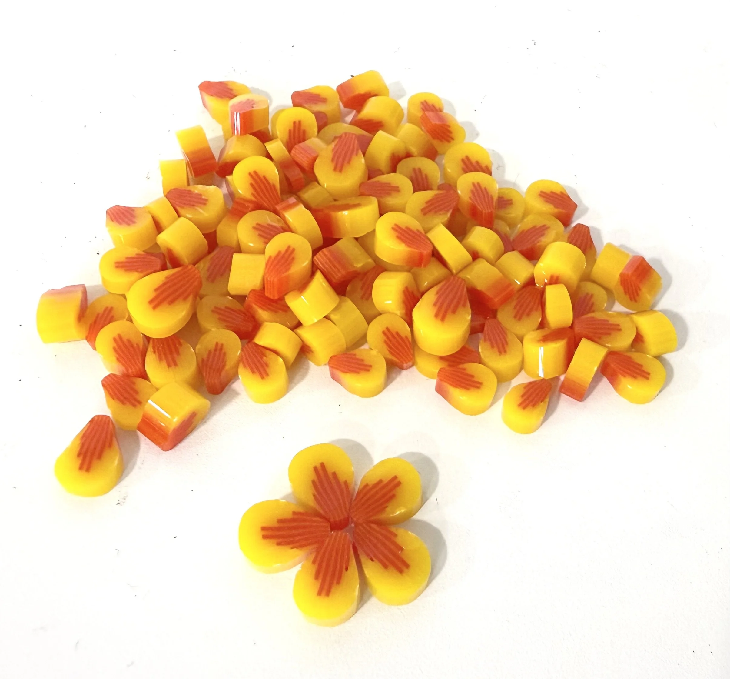 Yellow with Red Petal Murrini, Bullseye Glass