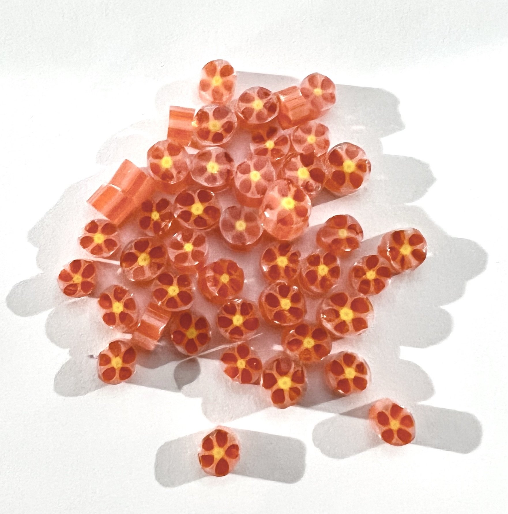 Orange Daisy Flower Murrini, Bullseye Glass