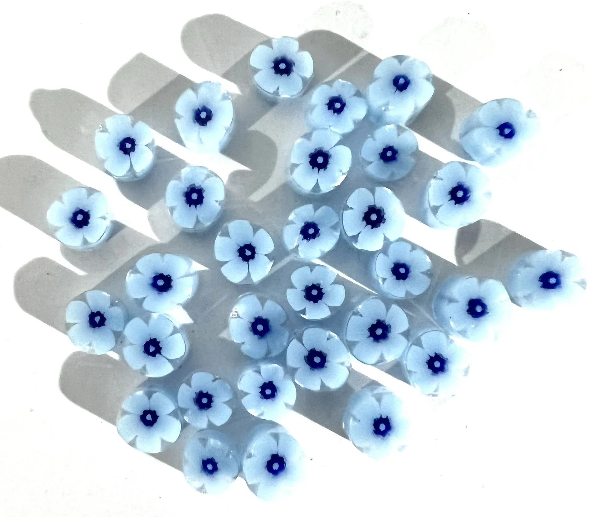 Pale Blue Anemone Flower Murrini, Bullseye Glass