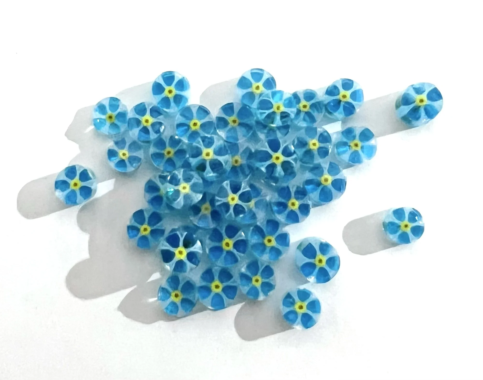 Turquoise Daisy Flower Murrini, Bullseye Glass