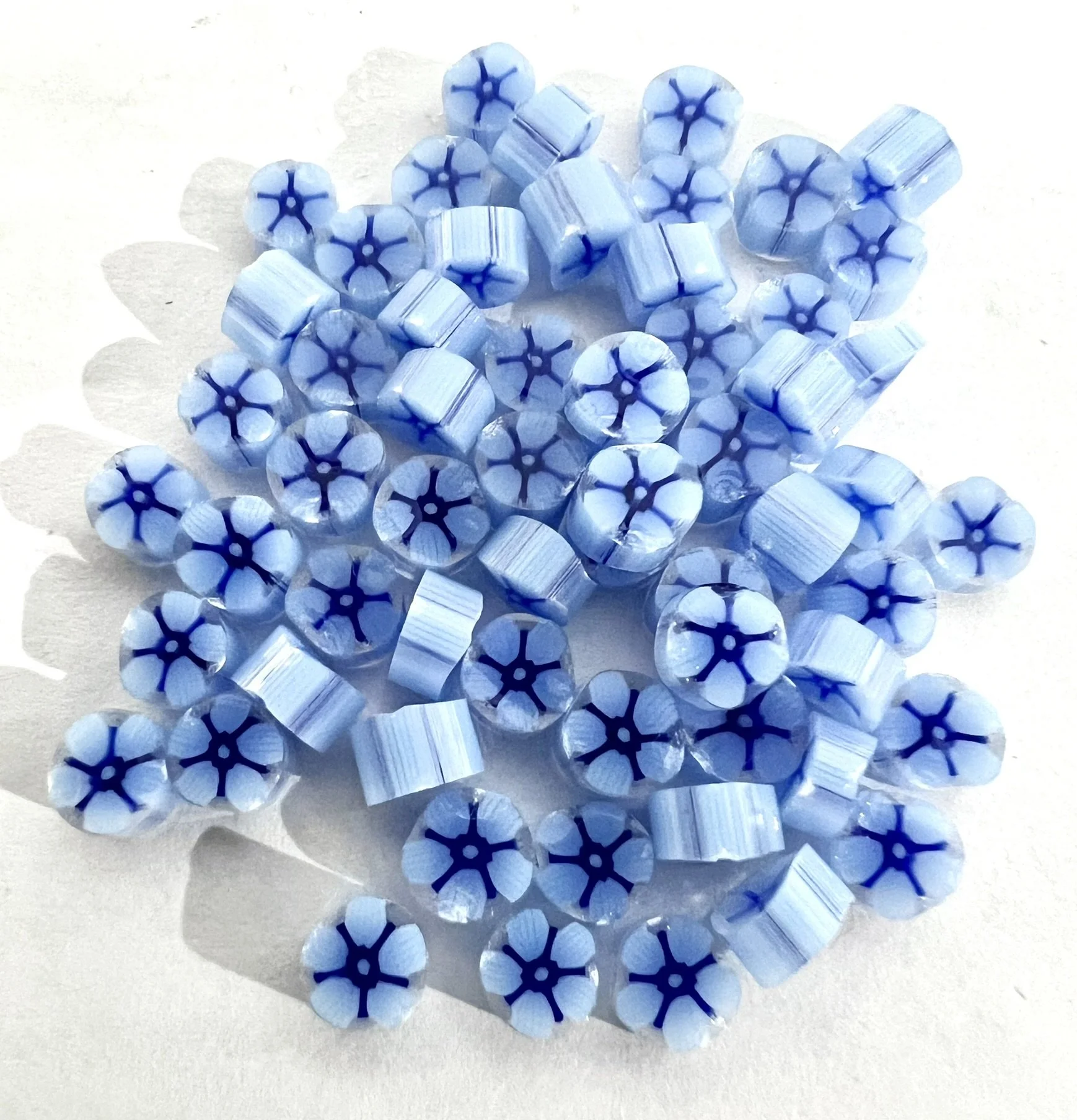 Liberty Blue Flower Murrini, Bullseye Glass