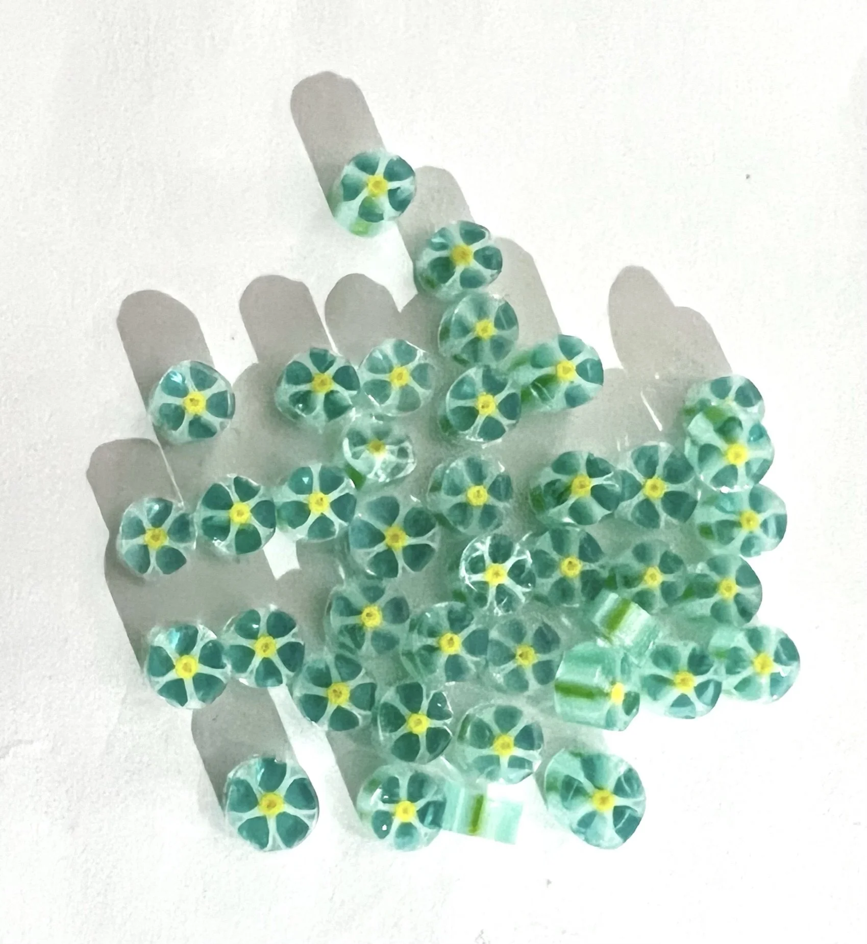 Aqua Daisy Flower Murrini, Bullseye Glass