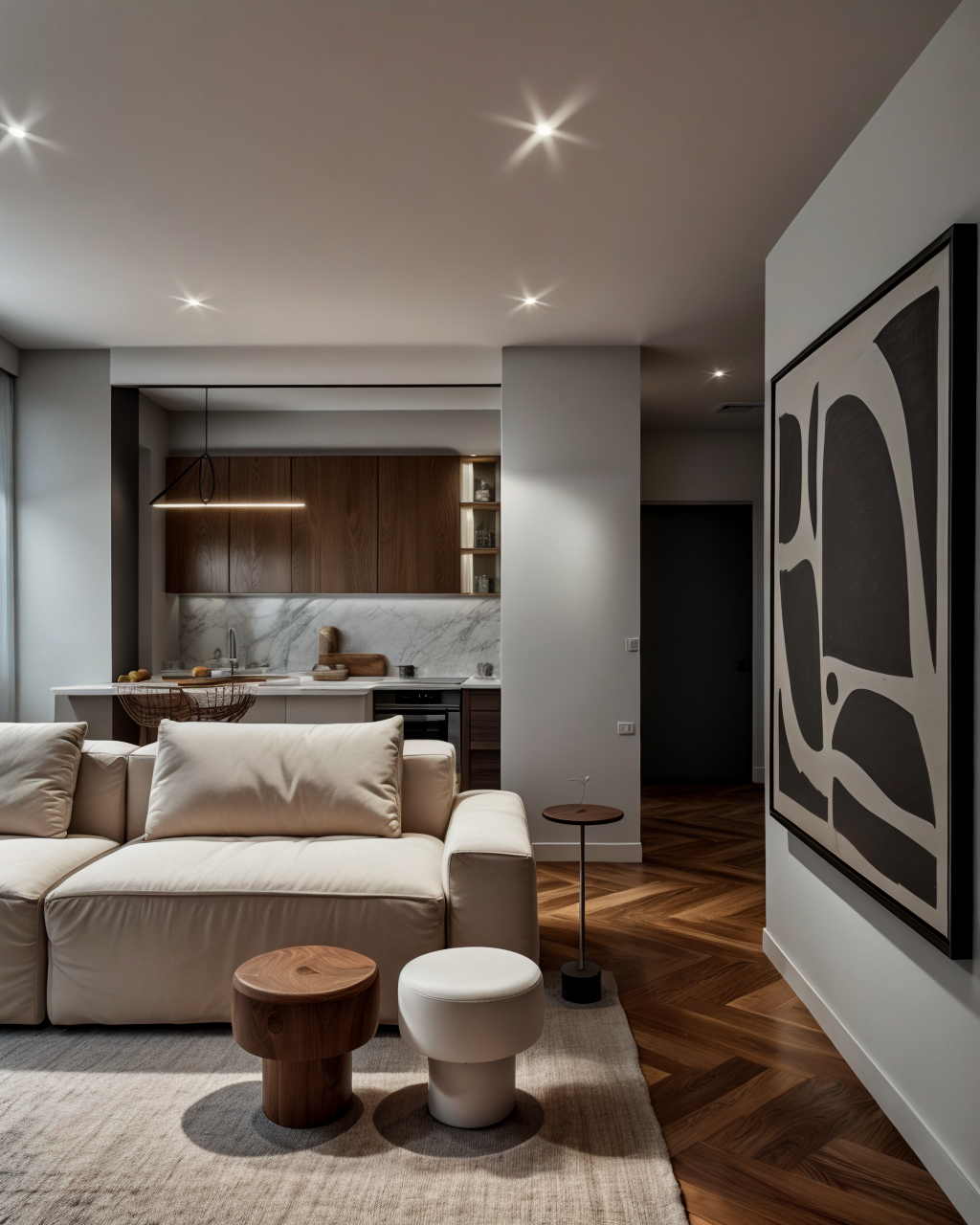 Soggiorno moderno della Residenza Via Donizetti a Milano dopo una ristrutturazione completa realizzata da Prime Building.