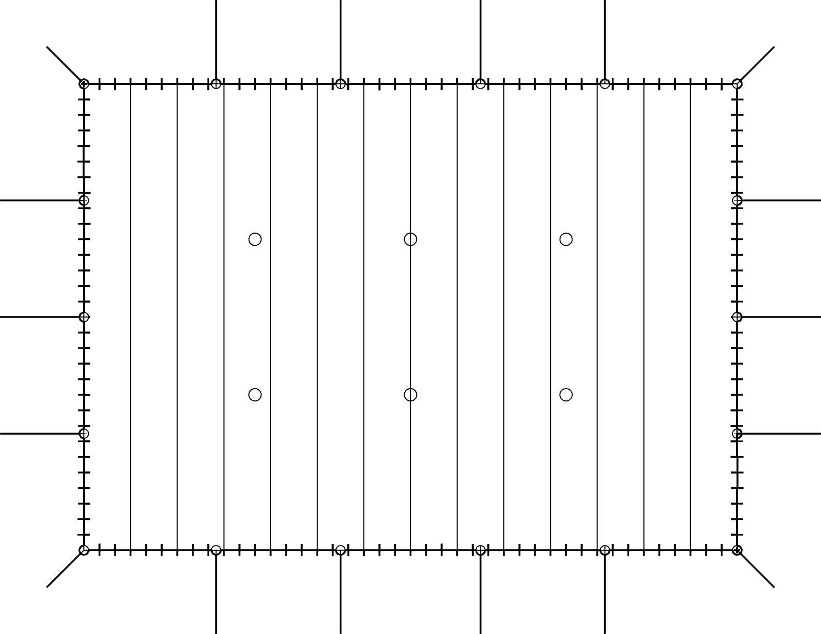 Technical diagram of a 21m x 15m tent
