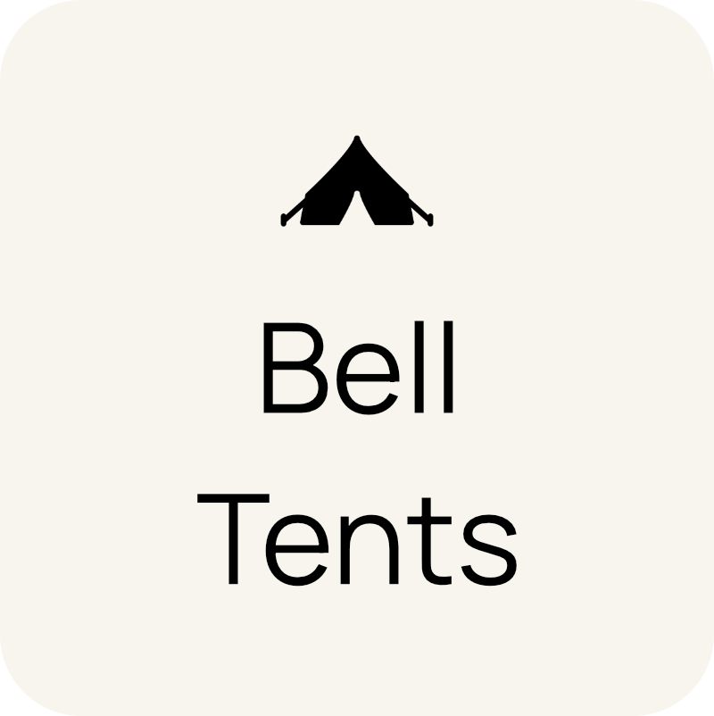Icon of a tent with the words "Bell Tents" below it.