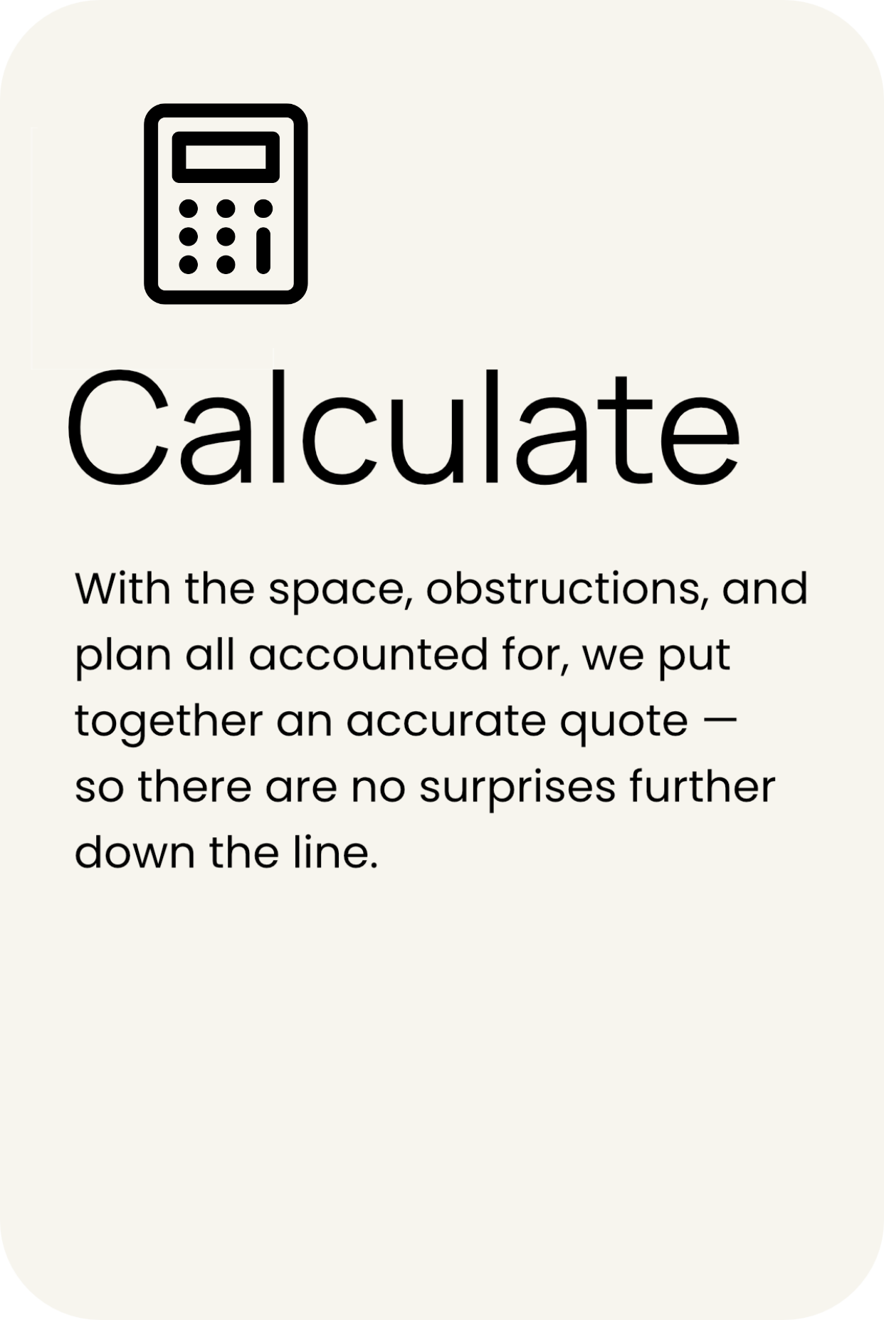 Icon of calculator with the word 'Calculate' and text about planning and accounting.