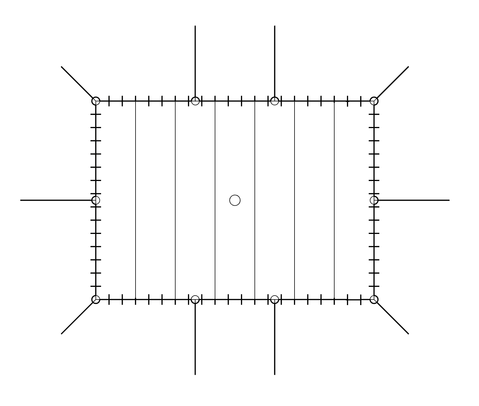Technical diagram of a 7.5m x 10m tent