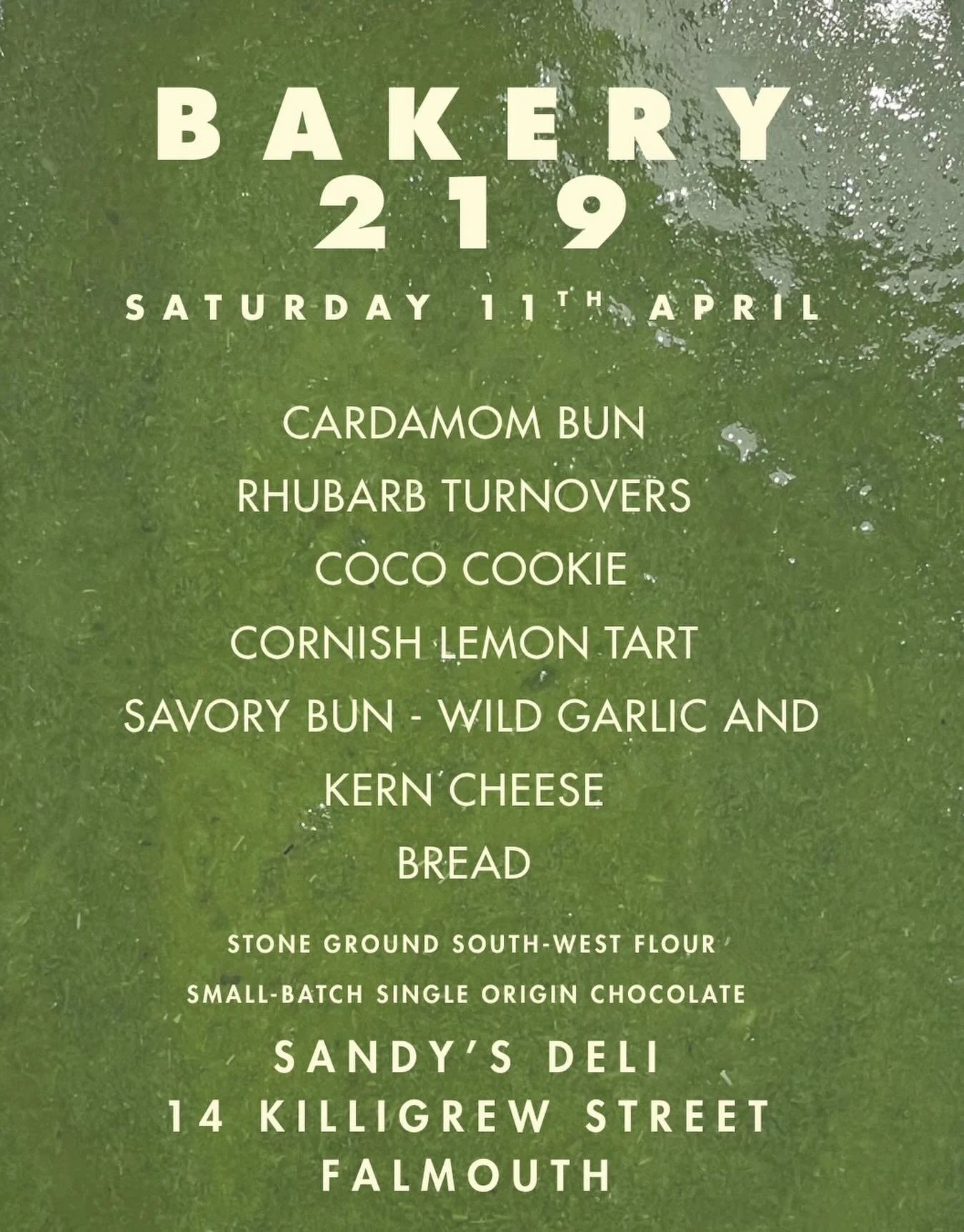 Falmouth! We&rsquo;re back again this weekend with a new menu.

Keeping on the wild garlic and Kern cheese bun - it felt too good to take off.

This week we&rsquo;ve also got something special: lemons grown just outside of Falmouth, which we&rsquo;re