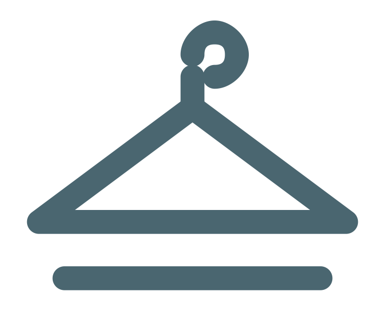 Icon of a clothes hanger with a horizontal bar, in a dark blue color.