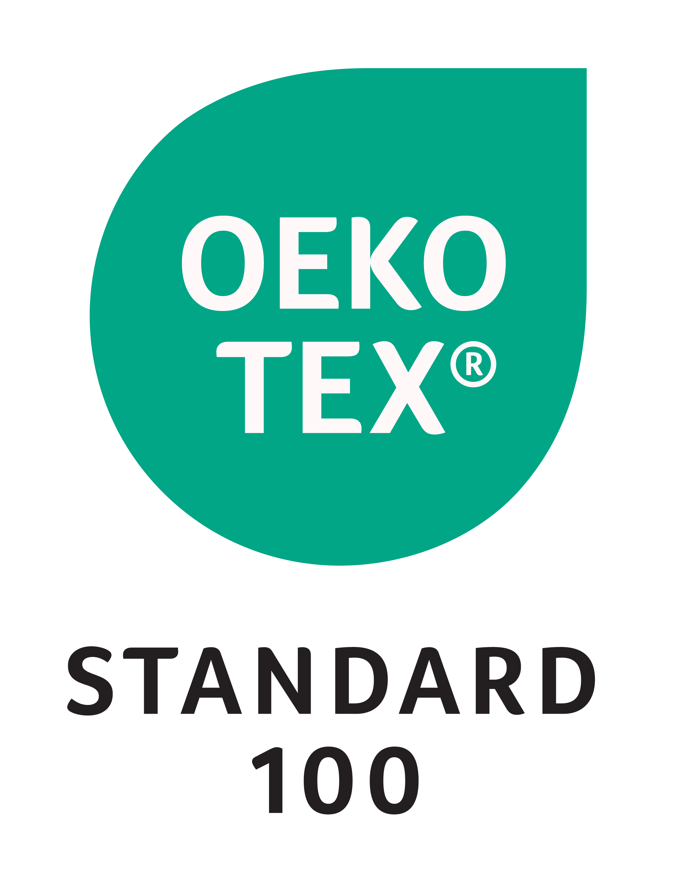 A black and teal certification badge with the text 'OEKO TEX®' prominently displayed.