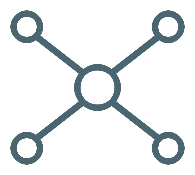A simplified graphic illustration of a benzene molecule with a central ring and four attached groups.