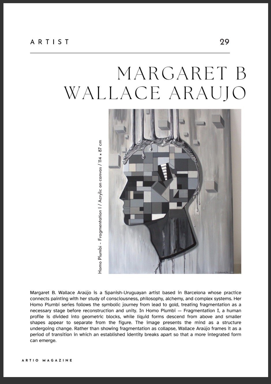 ARTIO Magazine page 29 featuring Margaret B. Wallace Araujo and Homo Plumbi — Fragmentation I