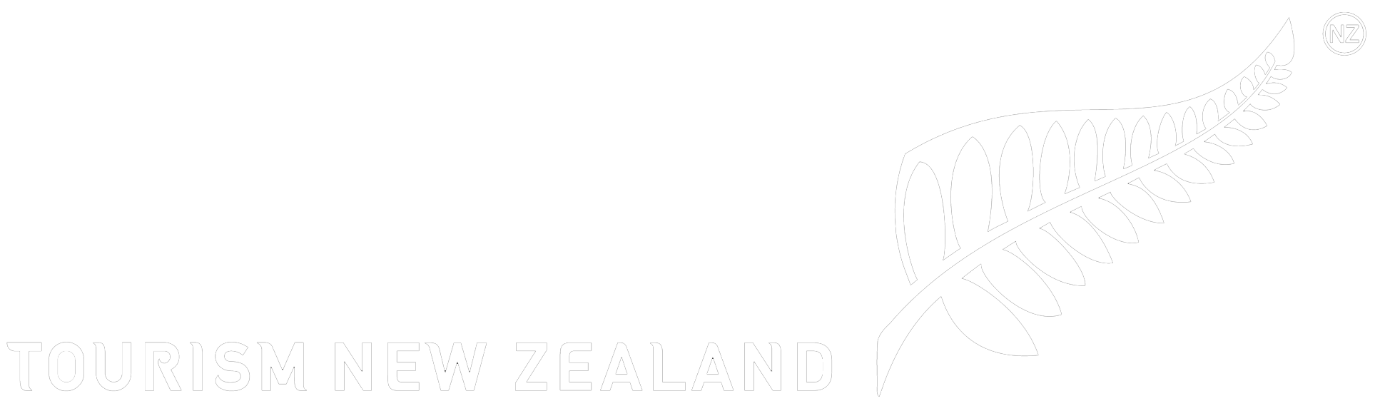 Black and white logo for Tourism New Zealand featuring a stylized fern leaf and text.