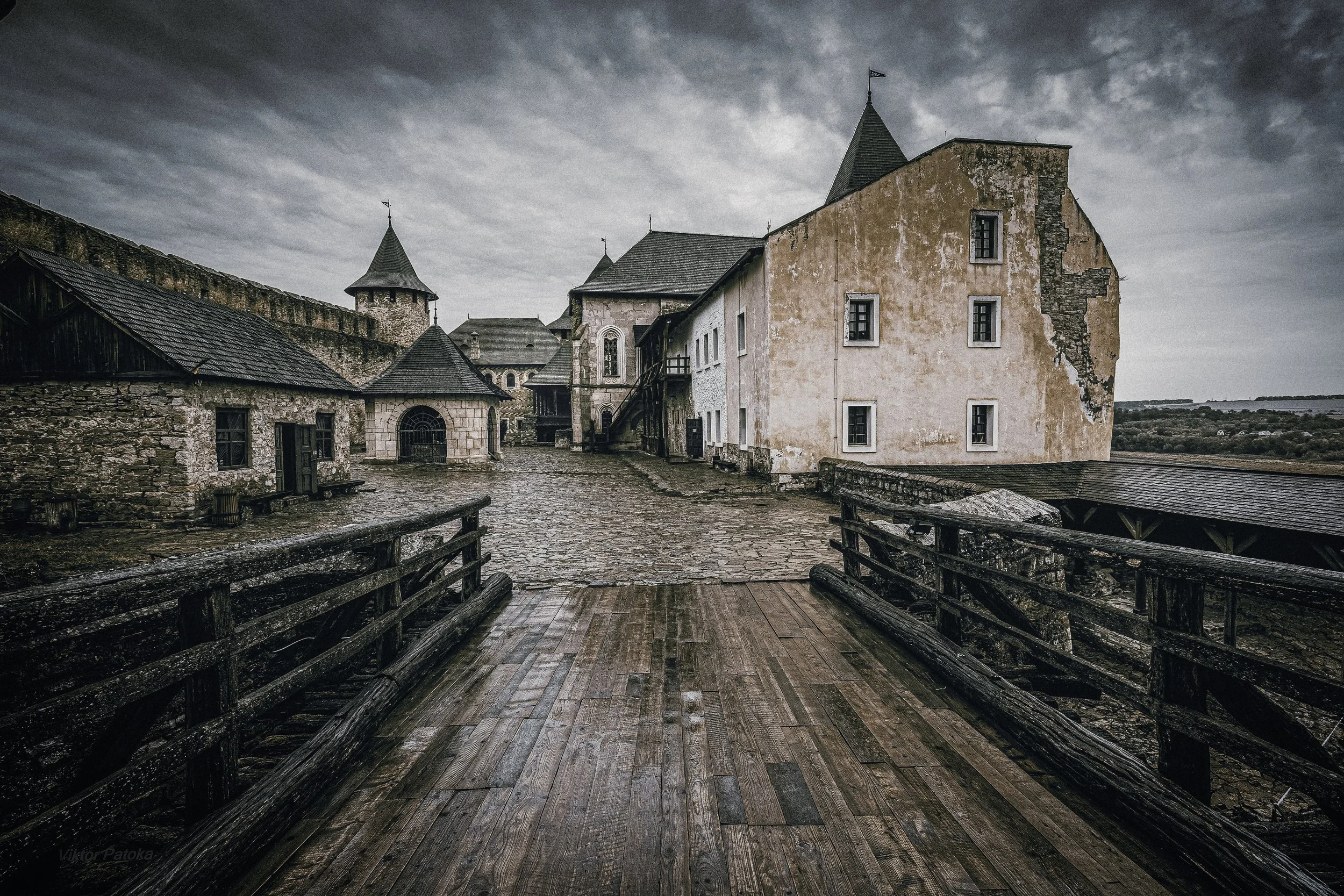 Khotyn Fortress — inner courtyard. Located on the right bank of the Dniester River in Chernivtsi Oblast, Ukraine. The present stone fortress was largely formed during the XIII–XV centuries and became an important defensive stronghold on the routes be