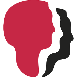 Silhouette of a human head in red with a black outline, facing to the right.
