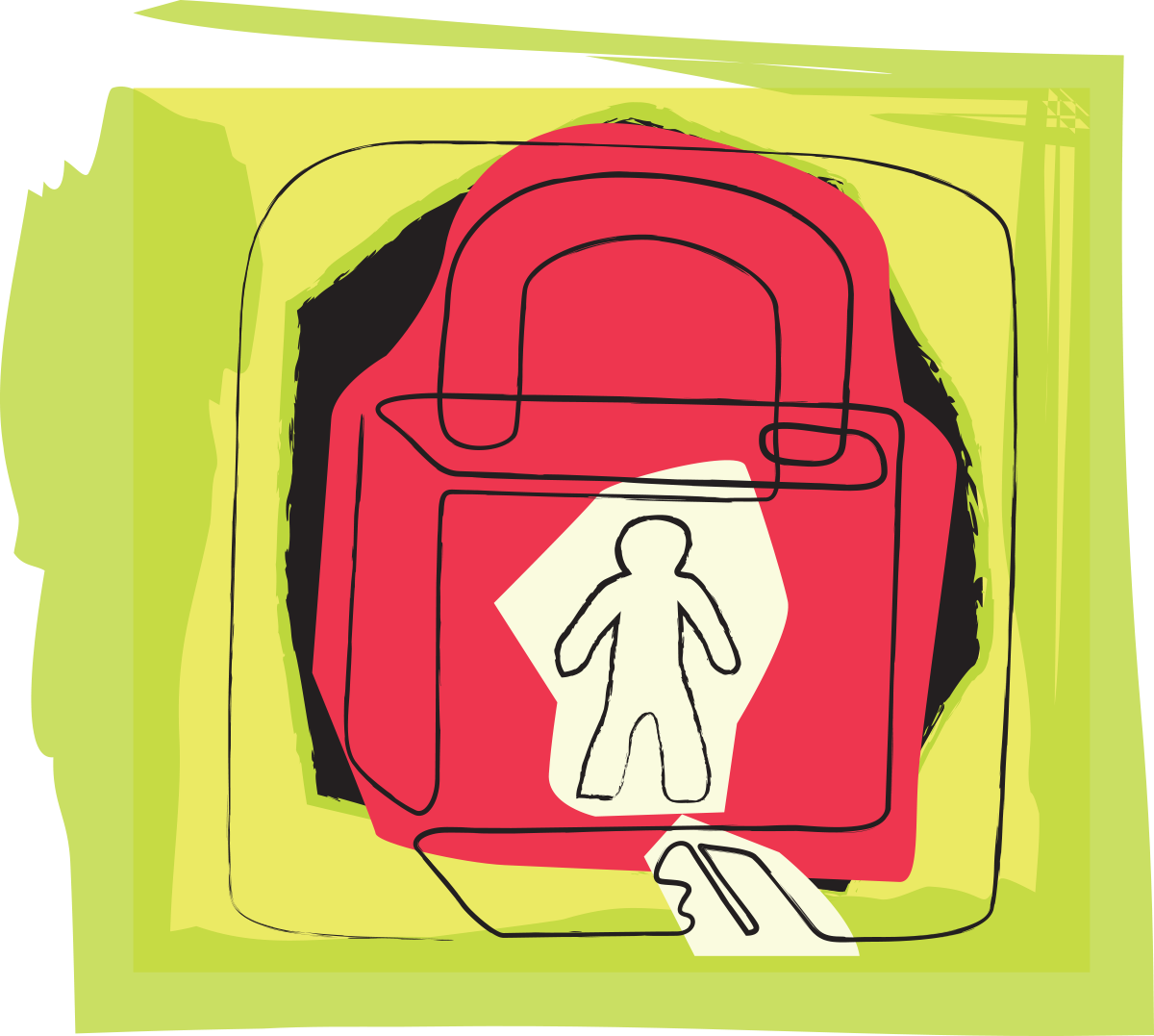 Abstract illustration of a red padlock with a white human figure symbol on it, against a green background.