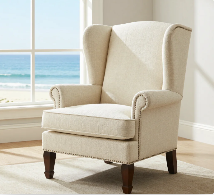 Linen Upholstered Wingback Chair