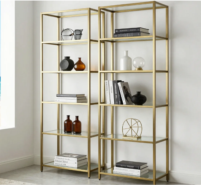 Brass and Glass Shelving Unit