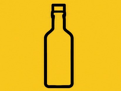 Silhouette of a bottle on a yellow background.
