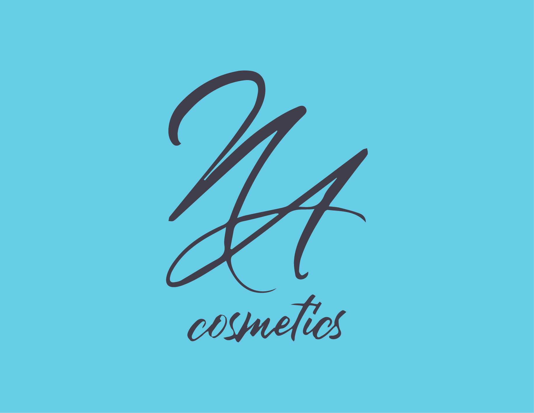 Logo of Hat Cosmetics with a blue background and stylized black script writing