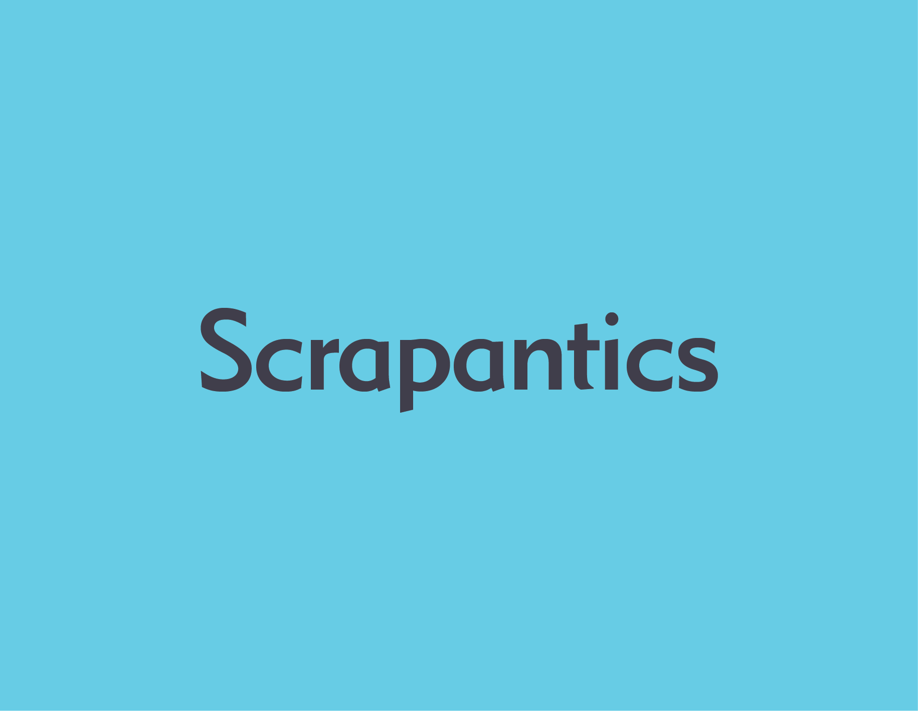 Blue background with the word 'Scrapantics' written in large black letters.