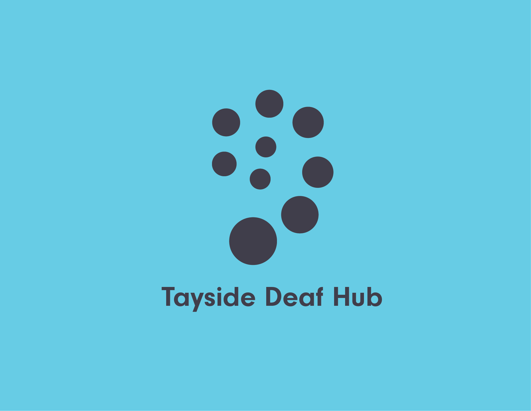 Logo of Tayside Deaf Hub with a stylized microphone made of black dots on a light blue background, and the organization name underneath.