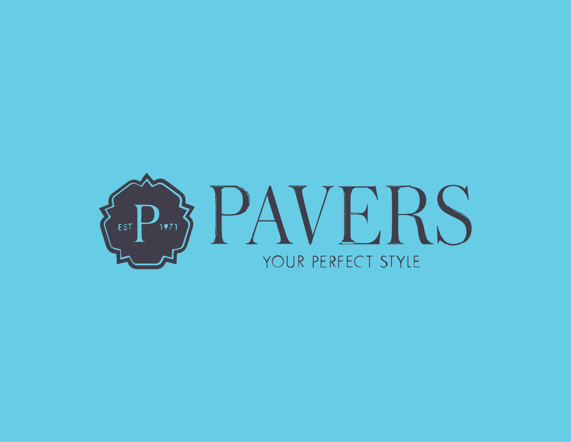 A logo for Pavers, a company established in 1971, with the slogan 'Your Perfect Style' on a light blue background.