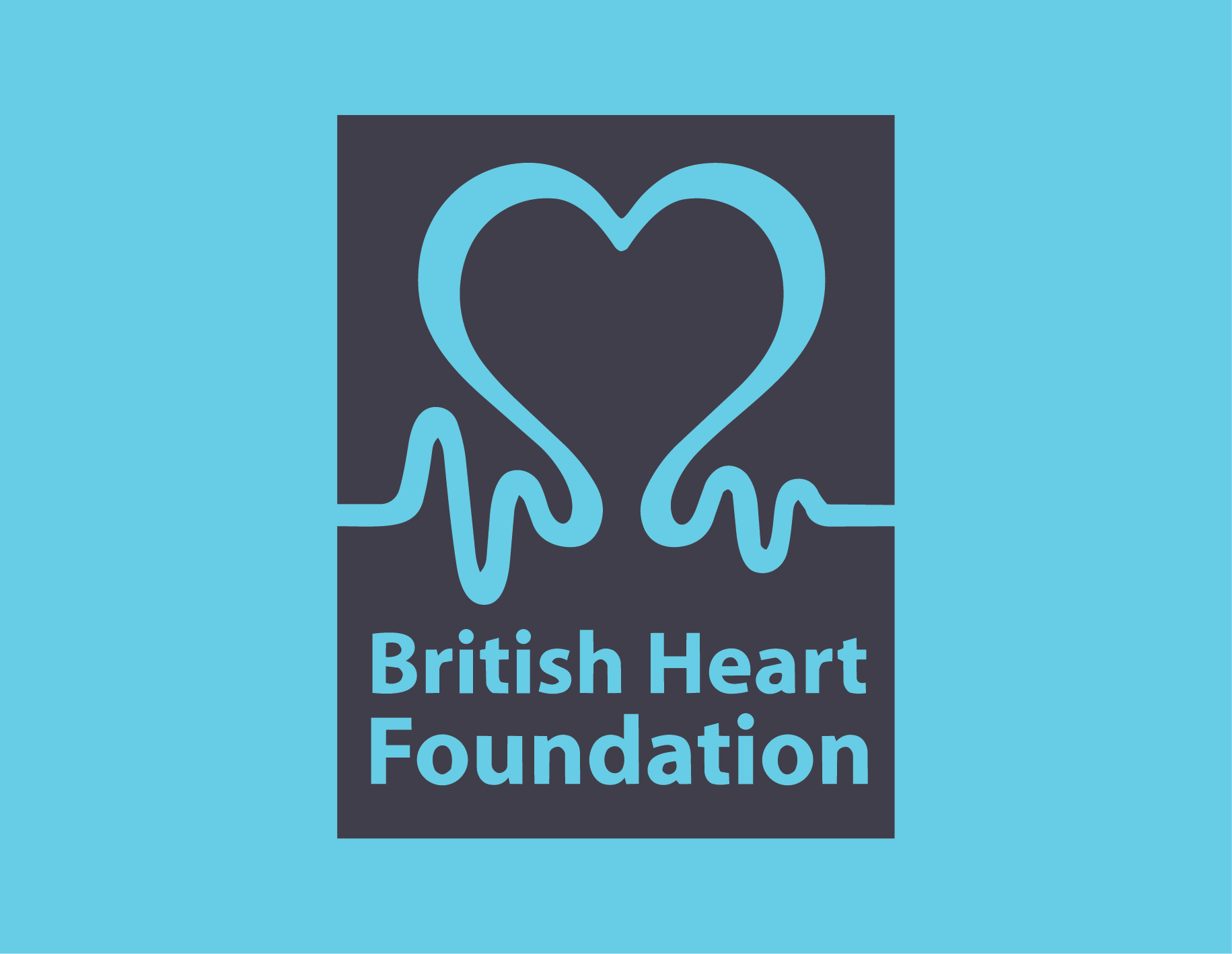 Logo of the British Heart Foundation featuring a stylized heart with an EKG line, on a dark background with light blue text.