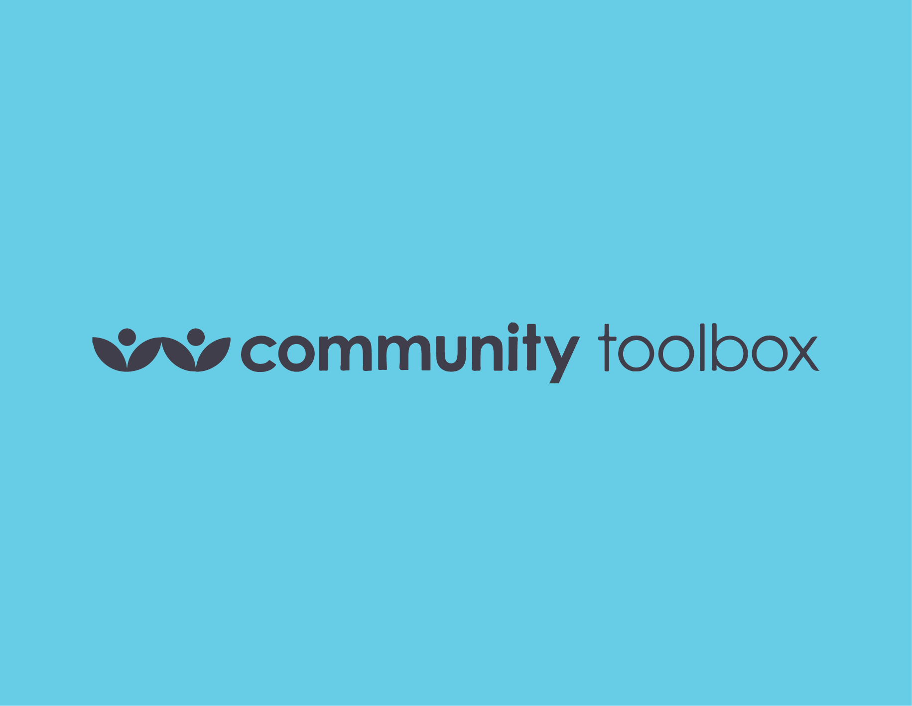 Light blue background with black text that reads 'community toolbox' and a logo of three stylized human figures with outstretched arms.