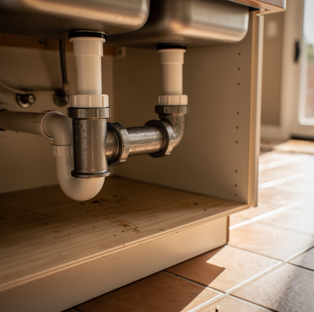 kitchen sink under-side exposed pipes after swap