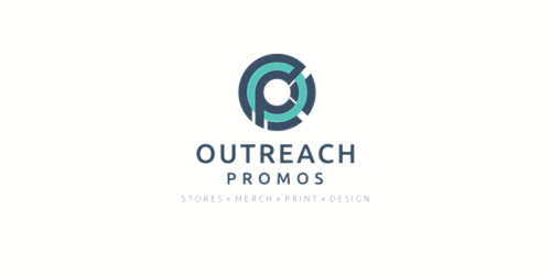 Logo for Outreach Promos with stylized 'O' and 'P' and text 'Outreach Promos' and 'Stores, Merch, Print, Design'.