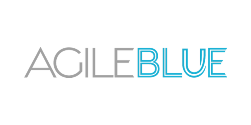Logo with the words 'Agile Blue' in gray and blue text.