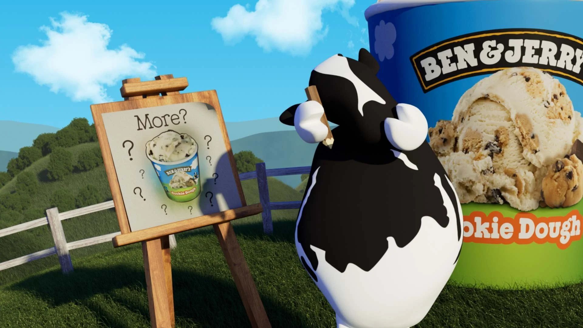Woody scratching her head with a pencil from the Ben & Jerry's Ice Cream Sandwich advert