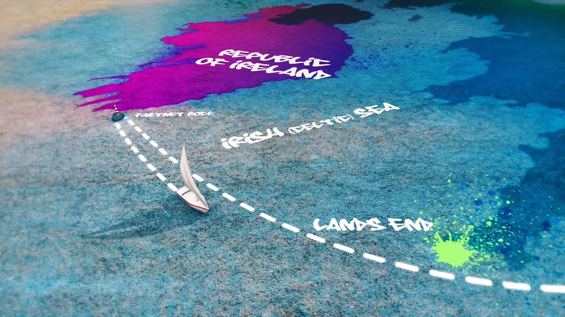 Graphic map of a boat race in the Irish Sea