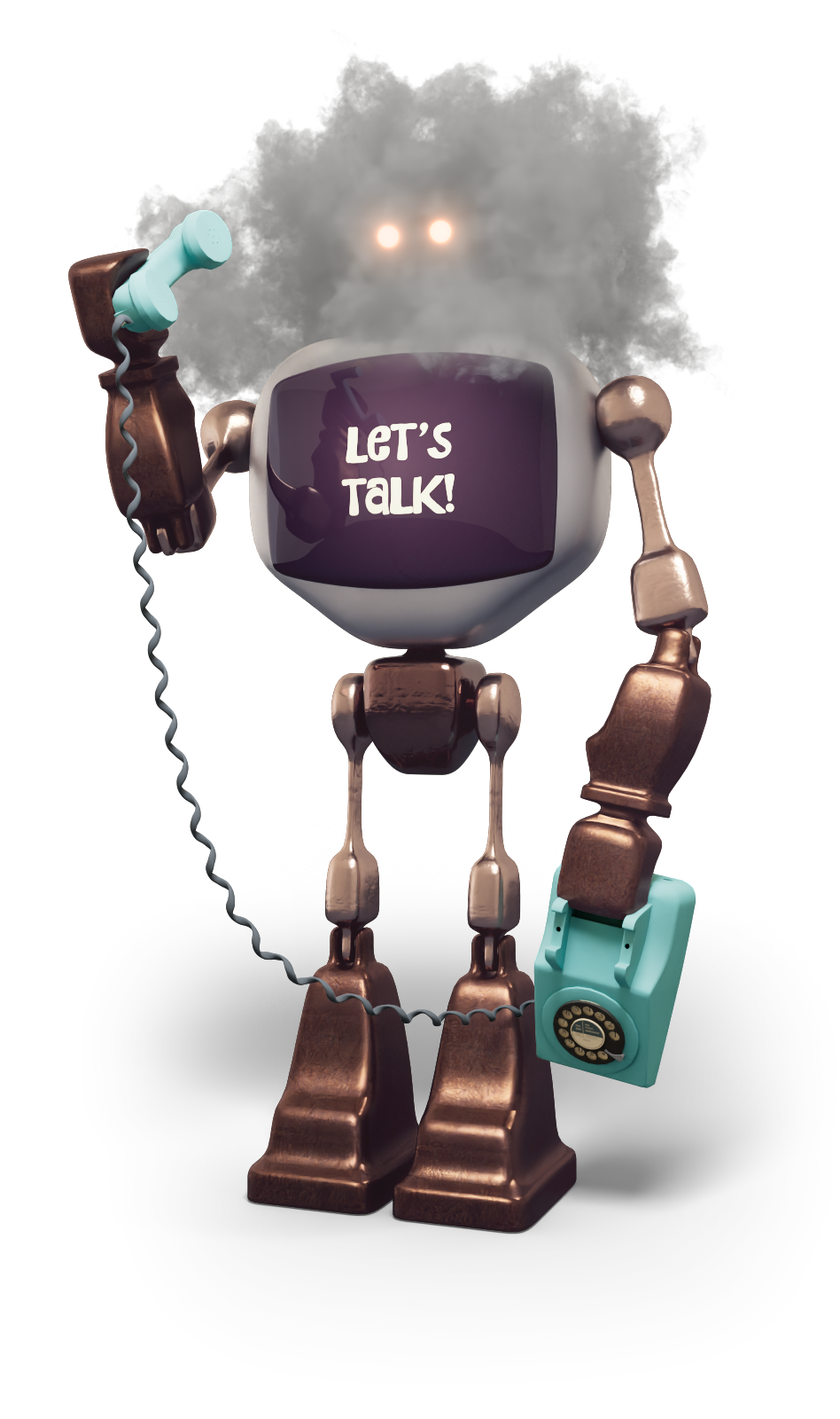 Robot with a retro telephone awaiting your call