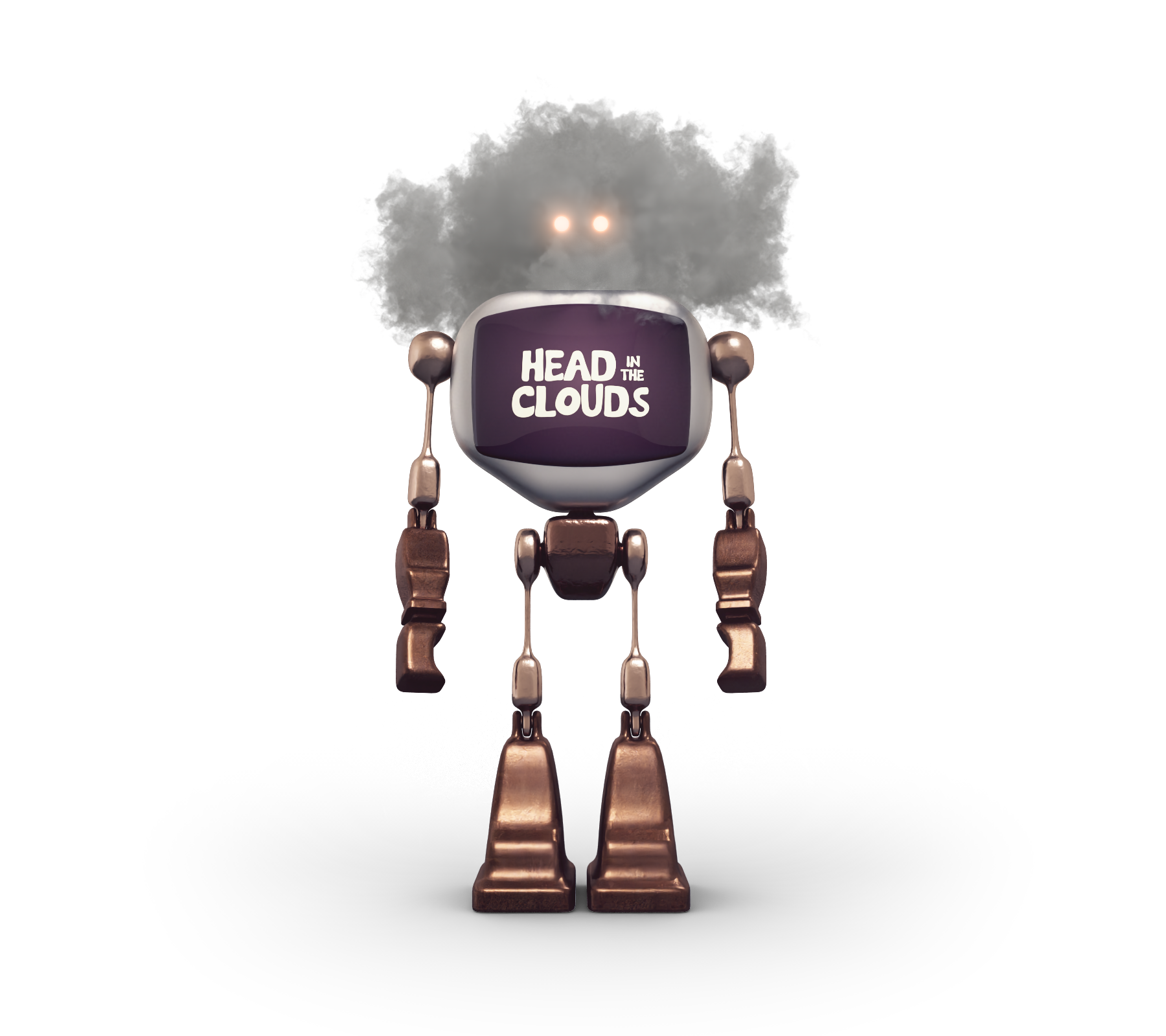 Robot proudly displaying Head in the Clouds logo