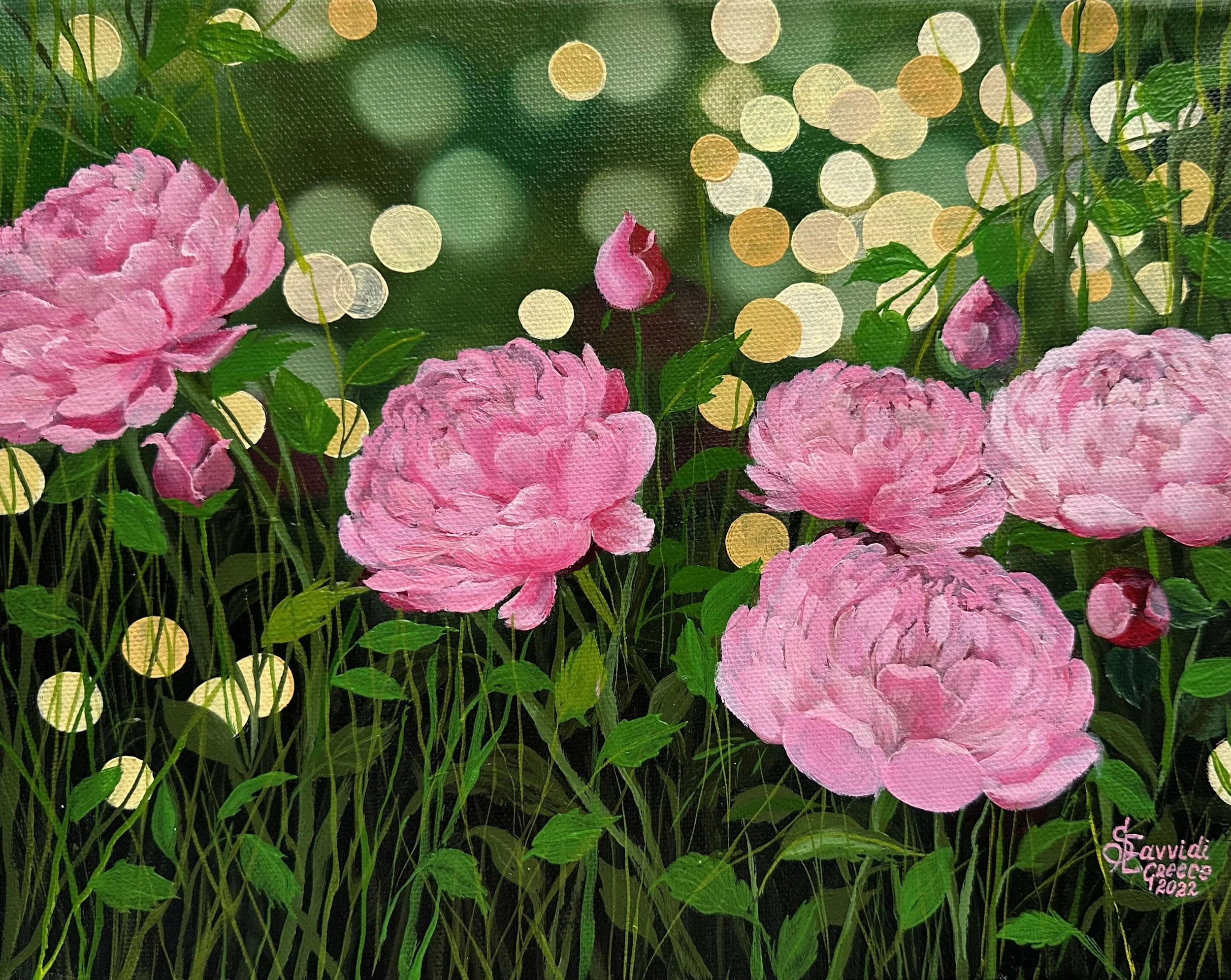 Peonies and Golden Lights