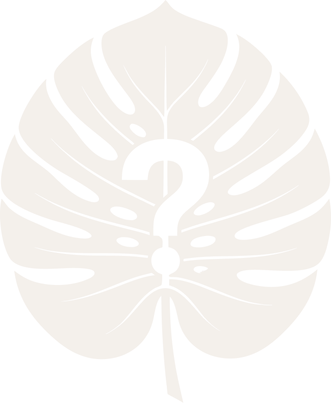 A stylized leaf with a large question mark in the center.