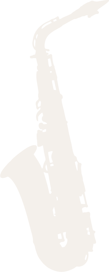 Silhouette of a saxophone in black and white.