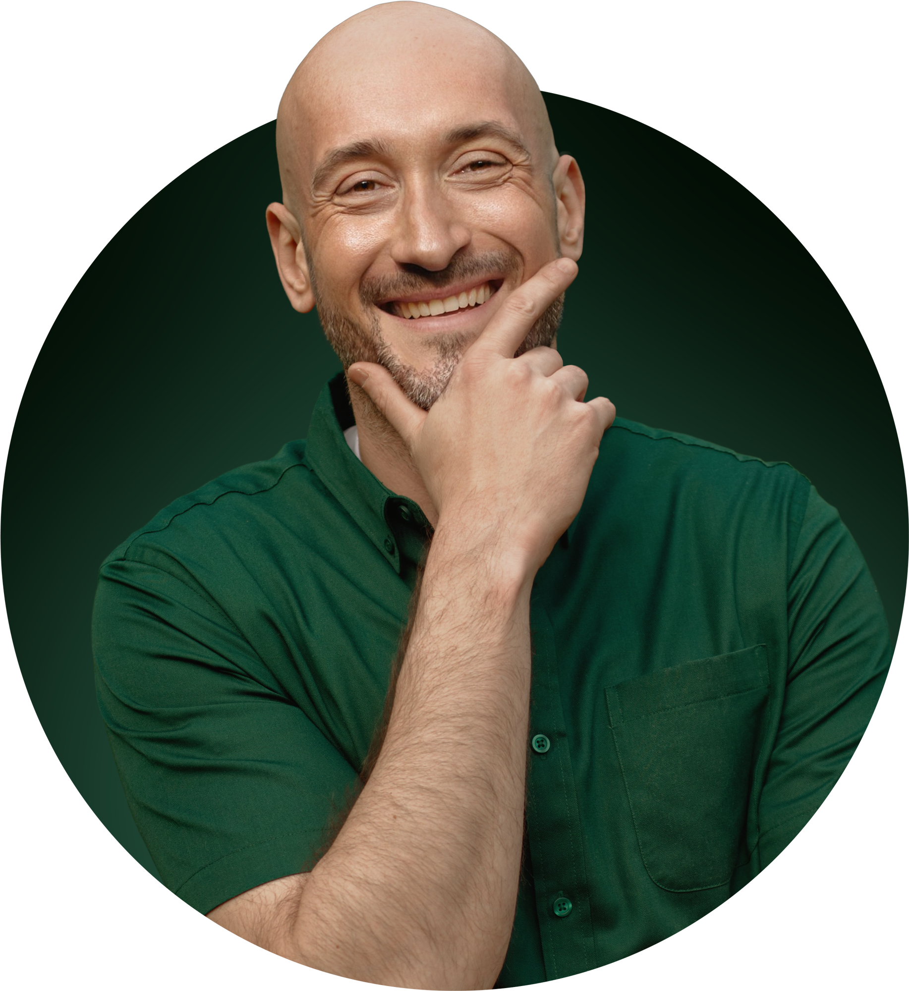 A therapist at A.J.B. Counseling smiling and posing against a dark green background.