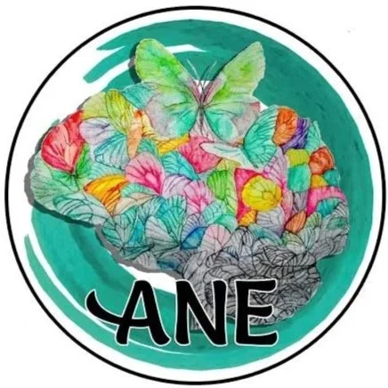 A colorful illustration of butterflies surrounding a brain with the word 'ANE' written below.