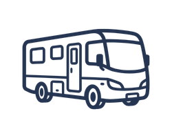 Outline of a bus, front and side view