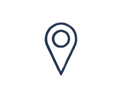 A blue location pin icon on a black background.