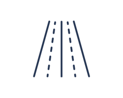 Illustration of a road with dashed lines and solid side lines, viewed from above.