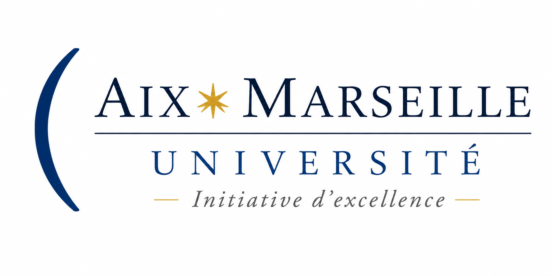 Logo of Aix-Marseille University with a blue curved line, gold star, and tagline 'Initiative d'excellence'.