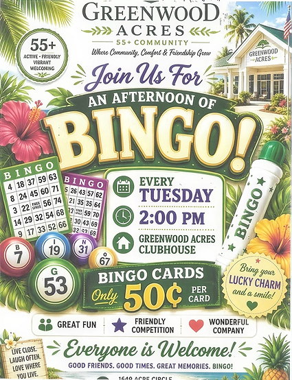 JOIN US FOR AN AFTERNOON OF BINGO!