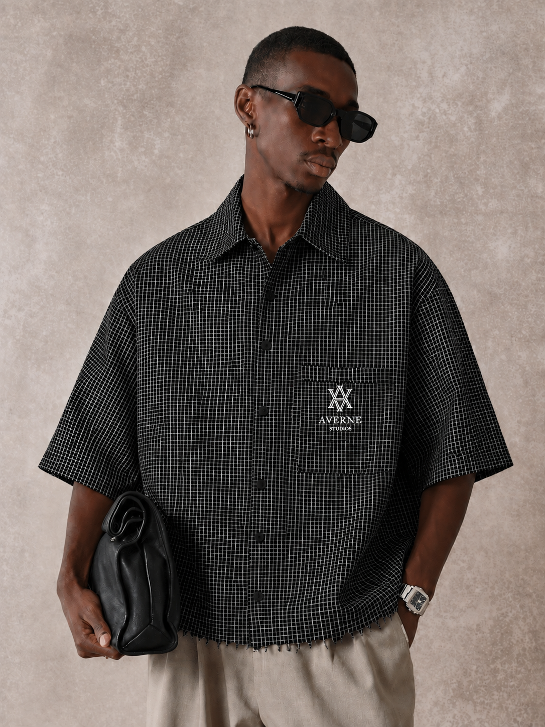 Plaid Distressed Button up - Black