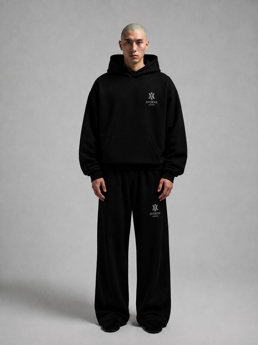 Straight Leg Fleece lined Joggers - Black